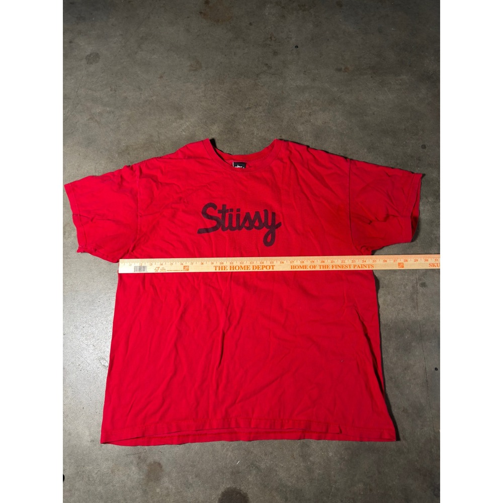 Stussy Mens Red Graphic T-Shirt Script Logo Back Link Print XXL Streetwear - Picture 1 of 4